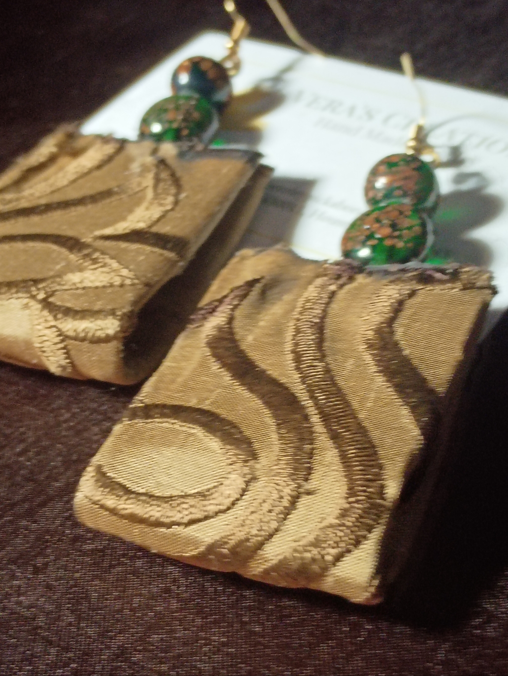 Gold Statement Drop Earrings With Green Bead Accents